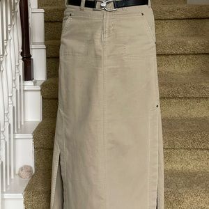 Valentine Sale! Khaki Maxi Skirt with side slits - (belt and boots not included)